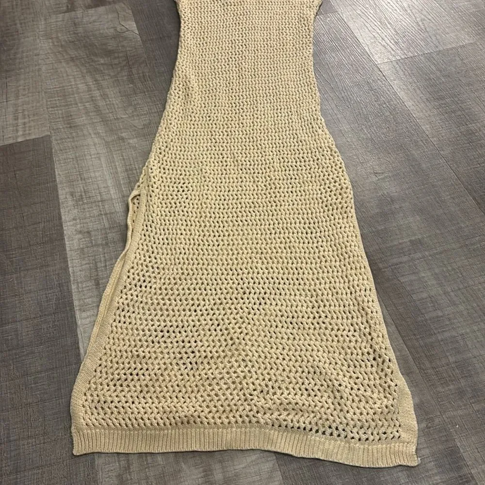 Beige open knit maxi coverup dress